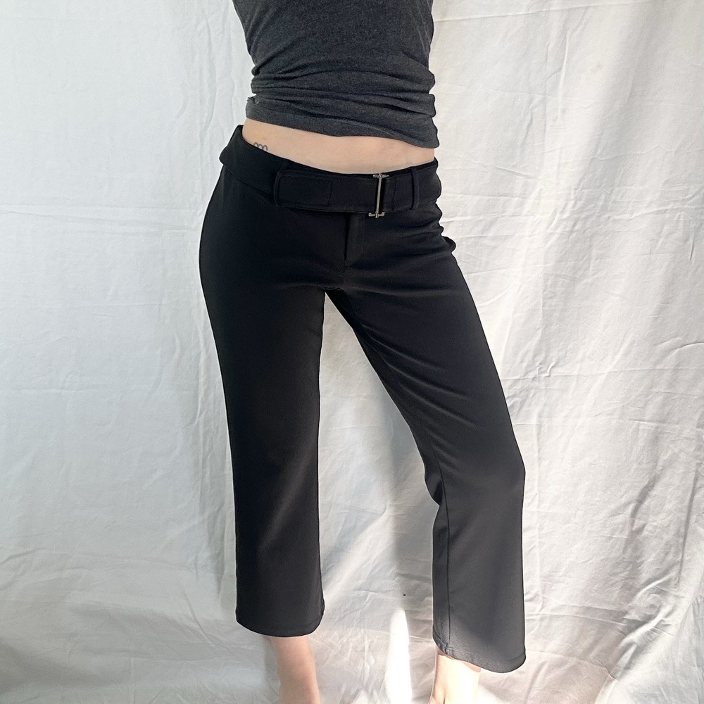 2000s Express Low Rise Capri Pants Buckle Detail Y2K Preppy Office Siren
